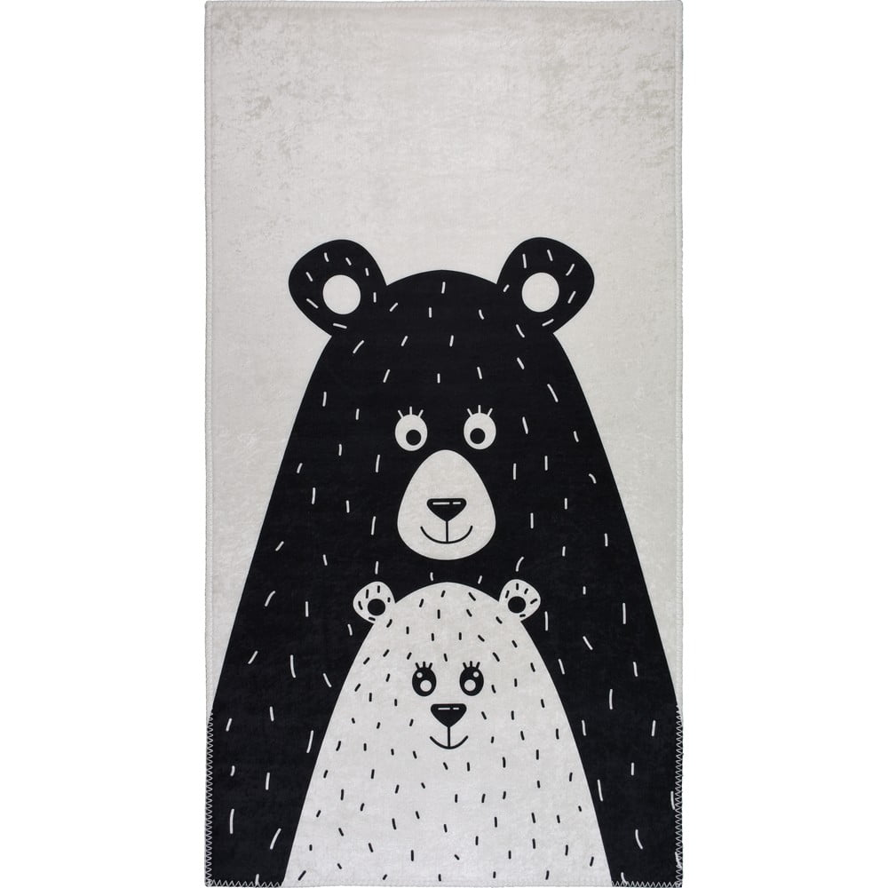 Fekete-fehér mosható gyerek szőnyeg 80x120 cm Bear Family – Vitaus