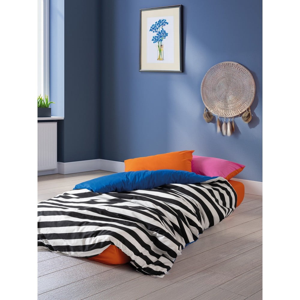 Fekete-fehér négyrészes kétszemélyes hosszabbított renforcé pamut ágyneműhuzat lepedővel 200x220 cm Dusk – Mijolnir