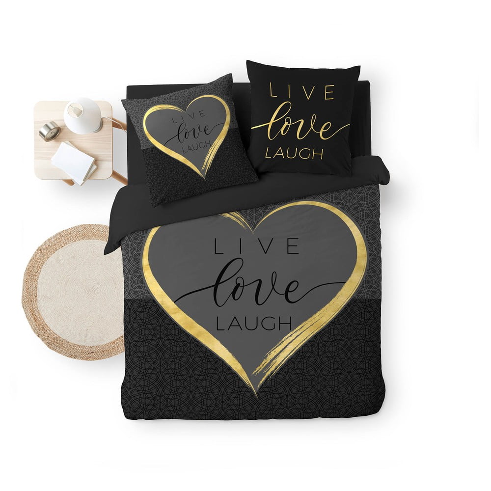 Fekete kétszemélyes pamut ágyneműhuzat 200x200 cm Crazy Love – douceur d'intérieur