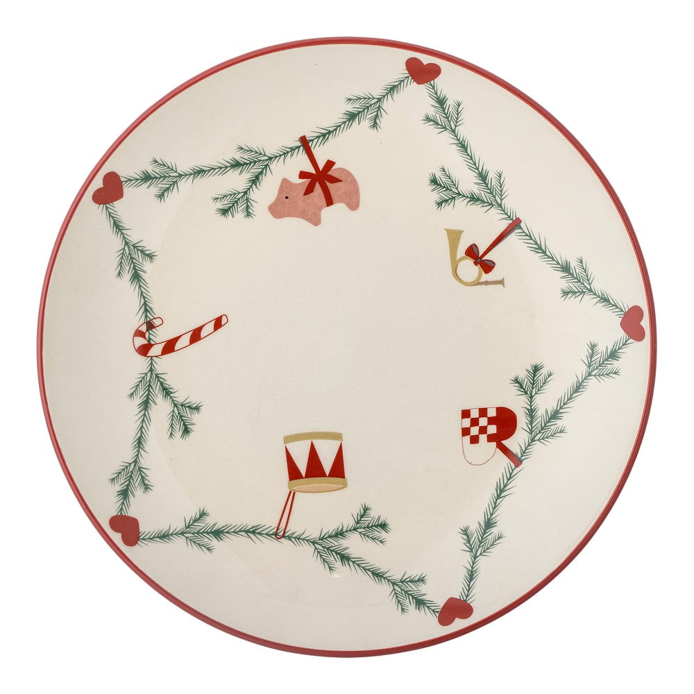Krémszínű agyagkerámia tányér karácsonyi mintával ø 25
