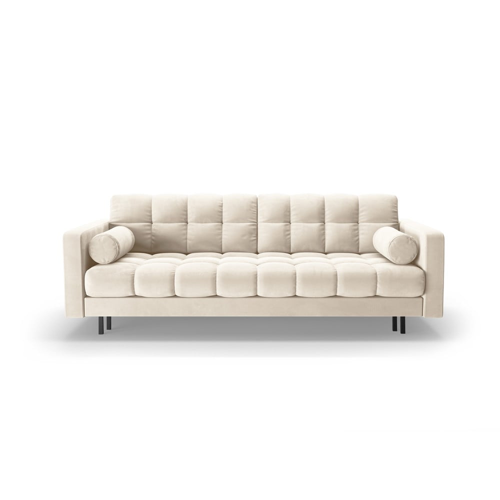 Krémszínű bársony kinyitható tárolóhelyes kanapé 222 cm Bali – Cosmopolitan Design