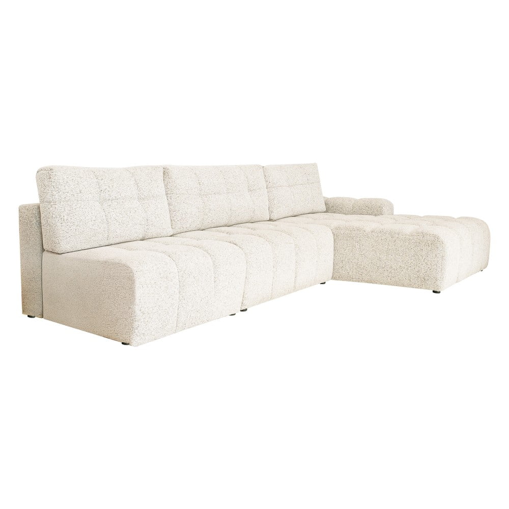 Krémszínű kinyitható tárolóhelyes moduláris sarokkanapé (jobb oldali) Lulu – Miuform