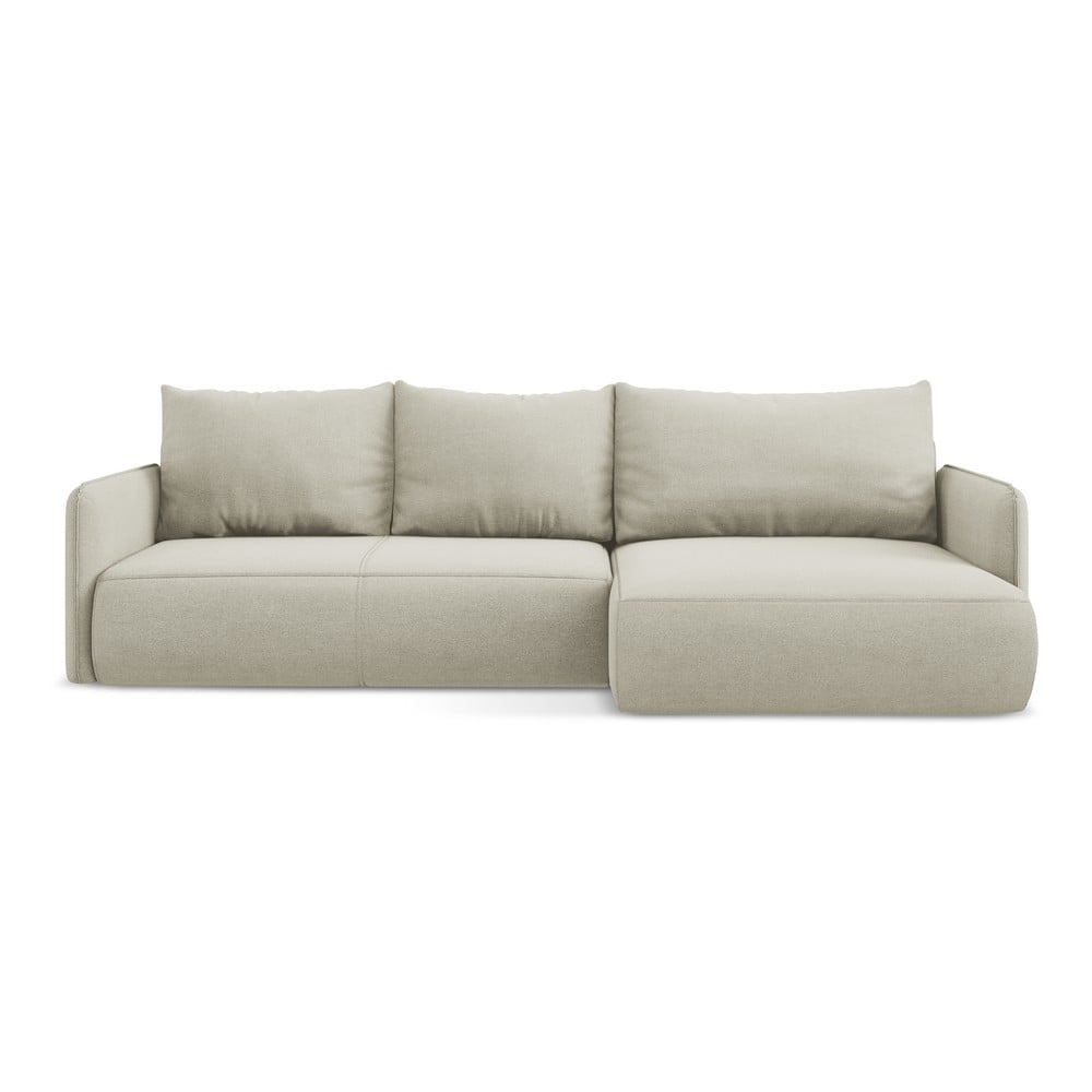 Krémszínű kinyitható-tárolóhelyes sarokkanapé (jobb oldali) Nanea – Makamii