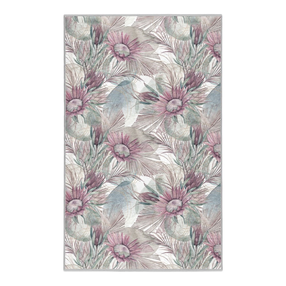 Lila-szürke mosható szőnyeg 80x150 cm Dusty Flowers – Mila Home