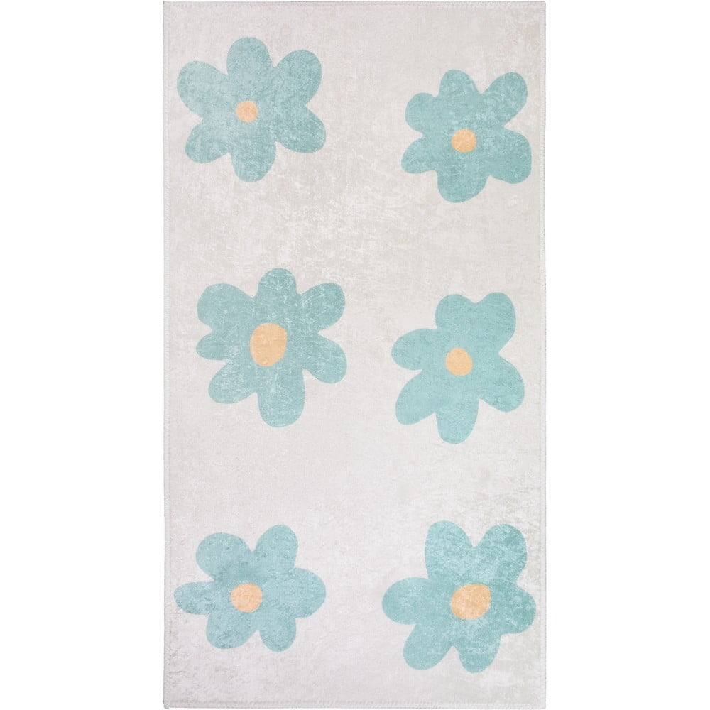 Mentazöld-elefántcsont színű mosható gyerek szőnyeg 80x150 cm Cute Flowers Green – Vitaus