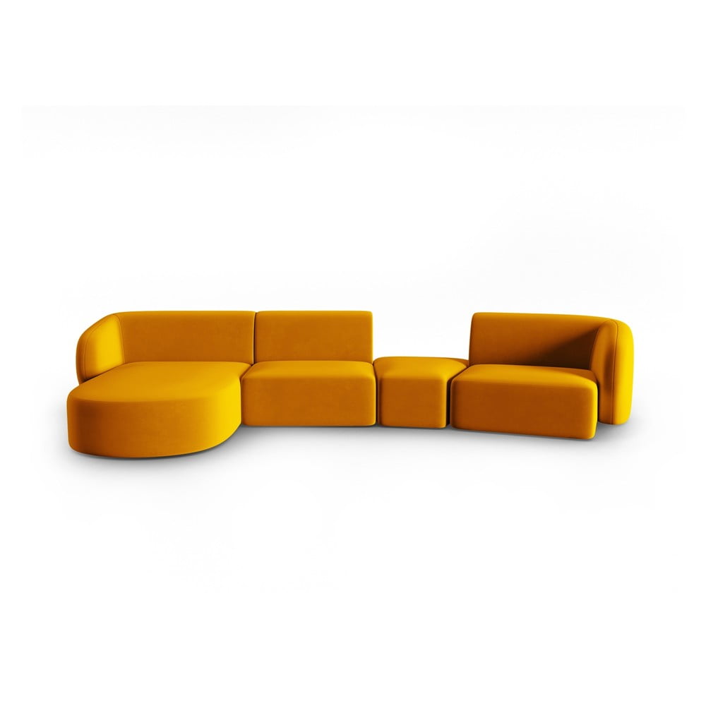 Mustársárga bársony sarokkanapé (bal oldali-heverő résszel) Paolo – Milo Casa