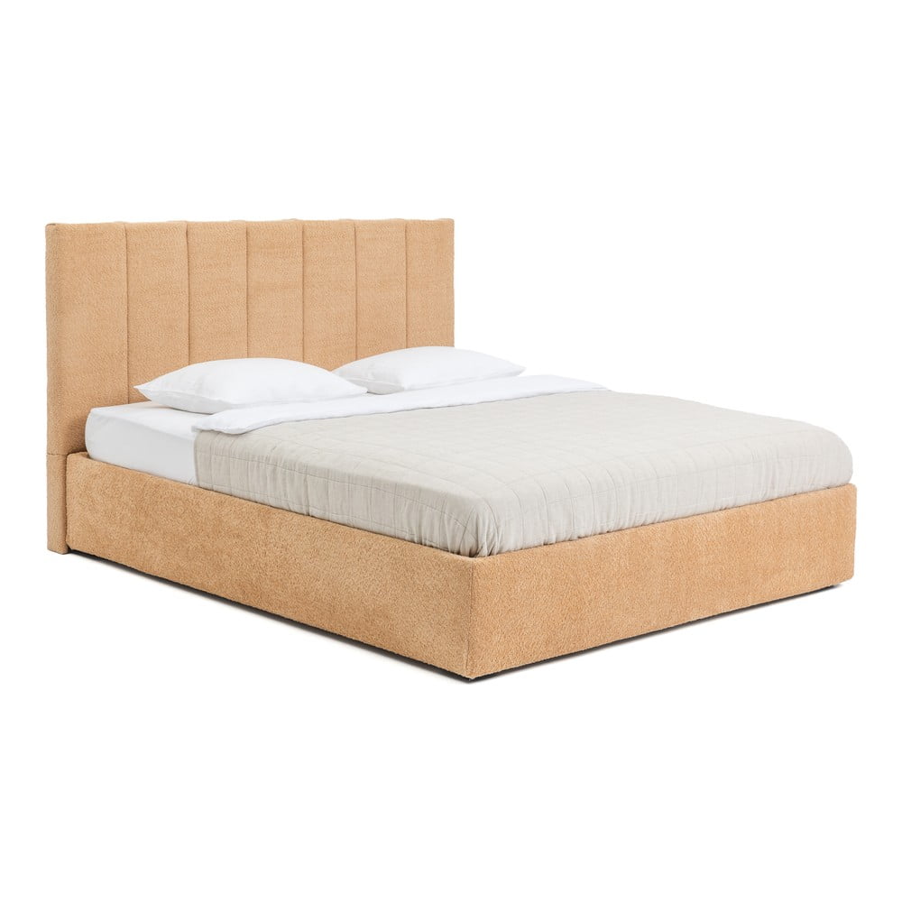 Mustársárga kárpitozott ágyneműtartós franciaágy ágyráccsal 180x200 cm Thessa Bold Line – Bonami Selection