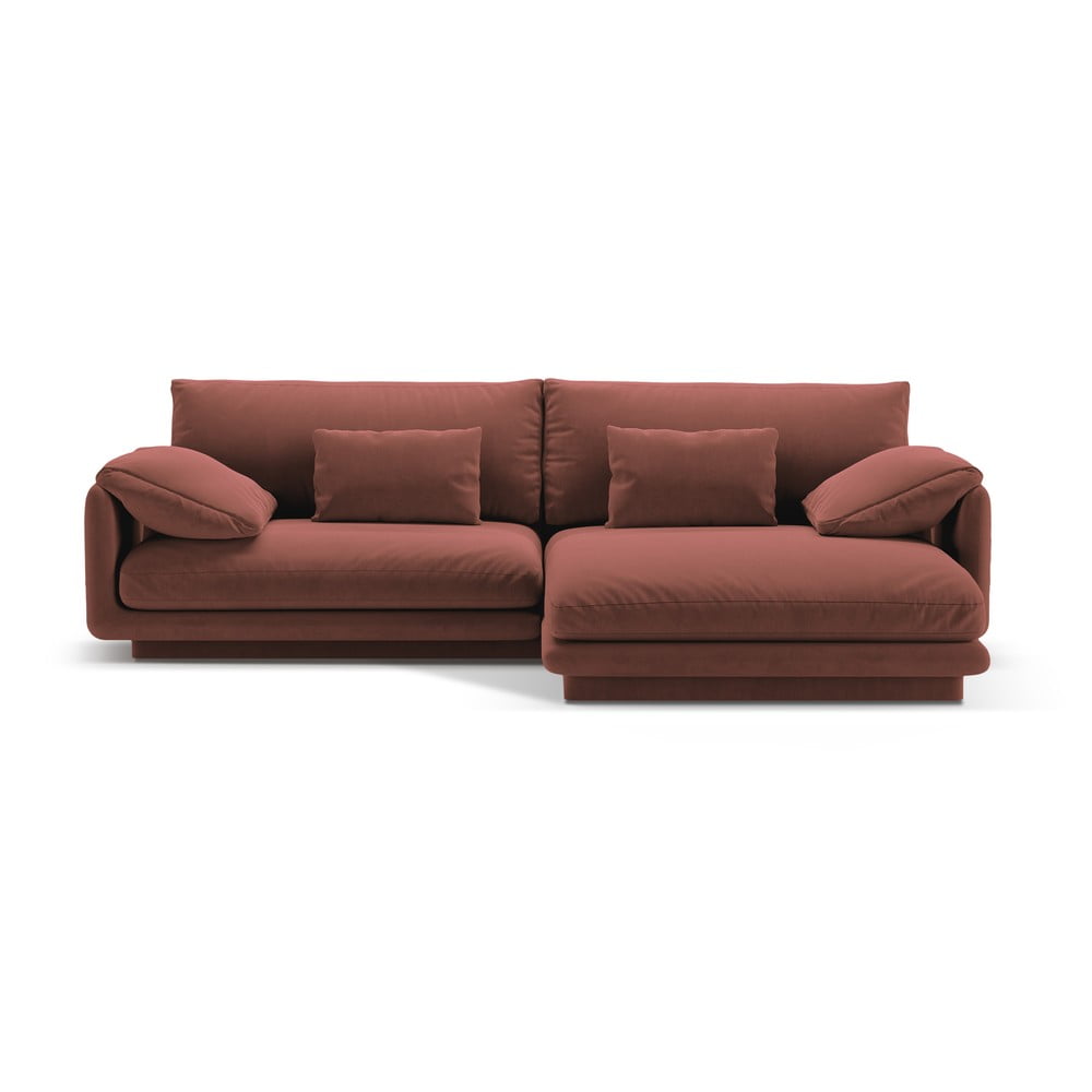 Rózsaszín bársony sarokkanapé (jobb oldali-heverő résszel) Torino – Micadoni