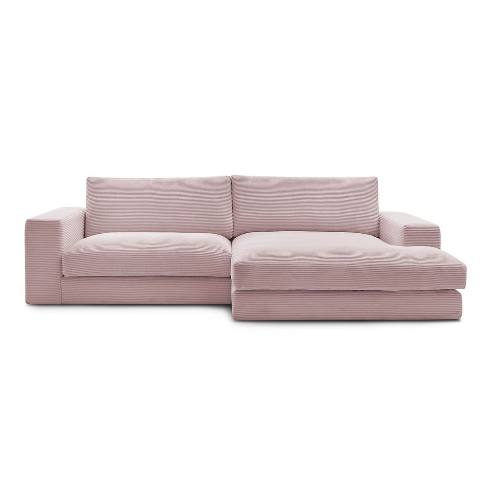 Rózsaszín kordbársony sarokkanapé (jobb oldali-heverő résszel) Leonard – Bobochic Paris