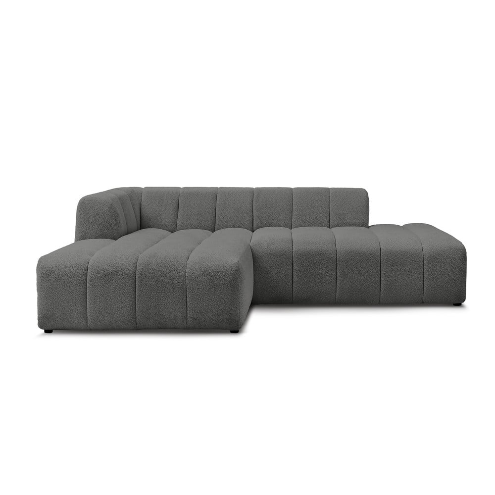 Sötétszürke buklé sarokkanapé (bal oldali-heverő résszel) Annecy – Bobochic Paris