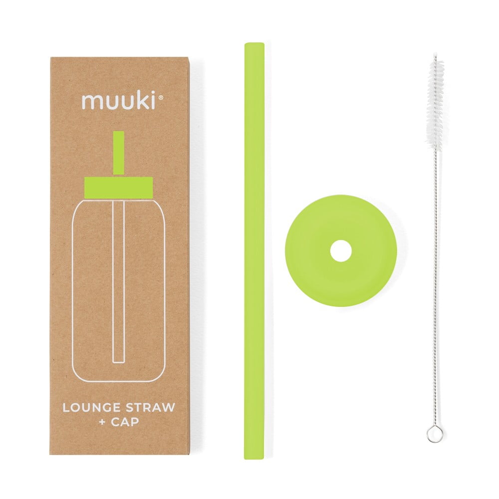 Szilikon szívószál tisztítókefével-fedéllel Electric Lime – Muuki