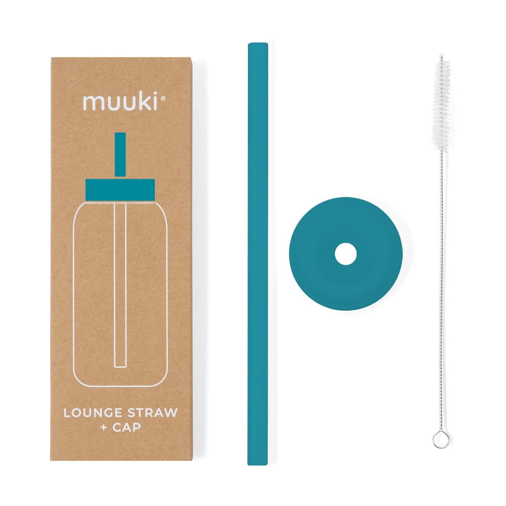 Szilikon szívószál tisztítókefével-fedéllel Tahiti Blue – Muuki