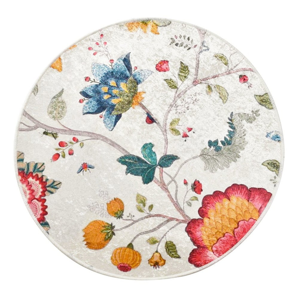 Szürke bársony fürdőszobai kilépő ø 140 cm Vintage Flower – Foutastic