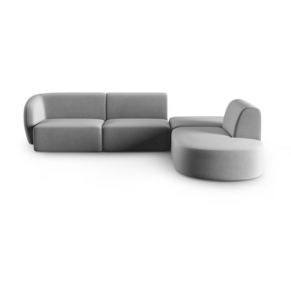 Szürke bársony sarokkanapé (jobb oldali-L alakú) Paolo – Milo Casa