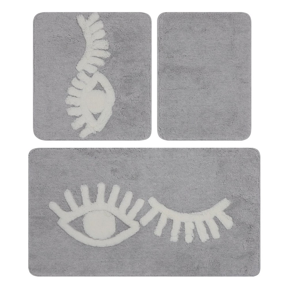 Szürke fürdőszobai kilépő szett 3 db-os 60x100 cm Big Eyes – Foutastic