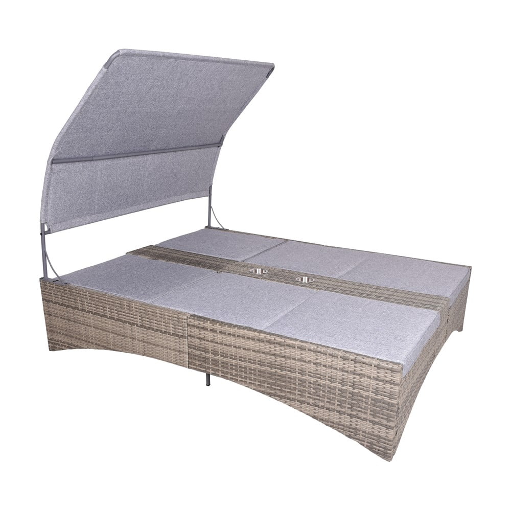 Szürke kétszemélyes fém-műrattan kerti napozóágy Pescara – Garden Pleasure
