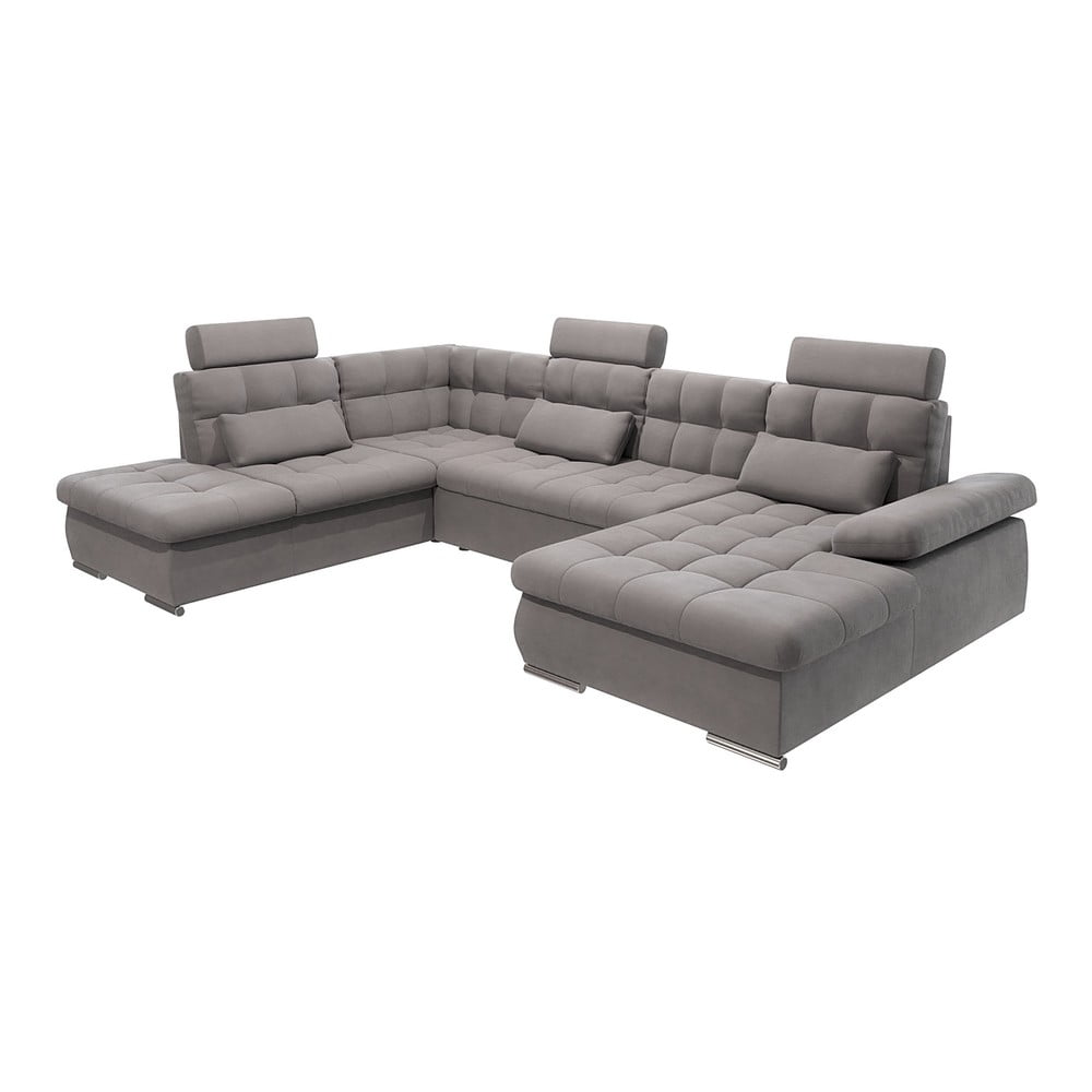 Szürke kinyitható-tárolóhelyes sarokkanapé (bal oldali-U alakú) Merkur – Ropez