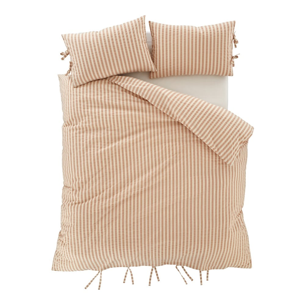 Terrakotta színű kétszemélyes ágyneműhuzat 200x200 cm Zanzibar Stripe – Pineapple Elephant