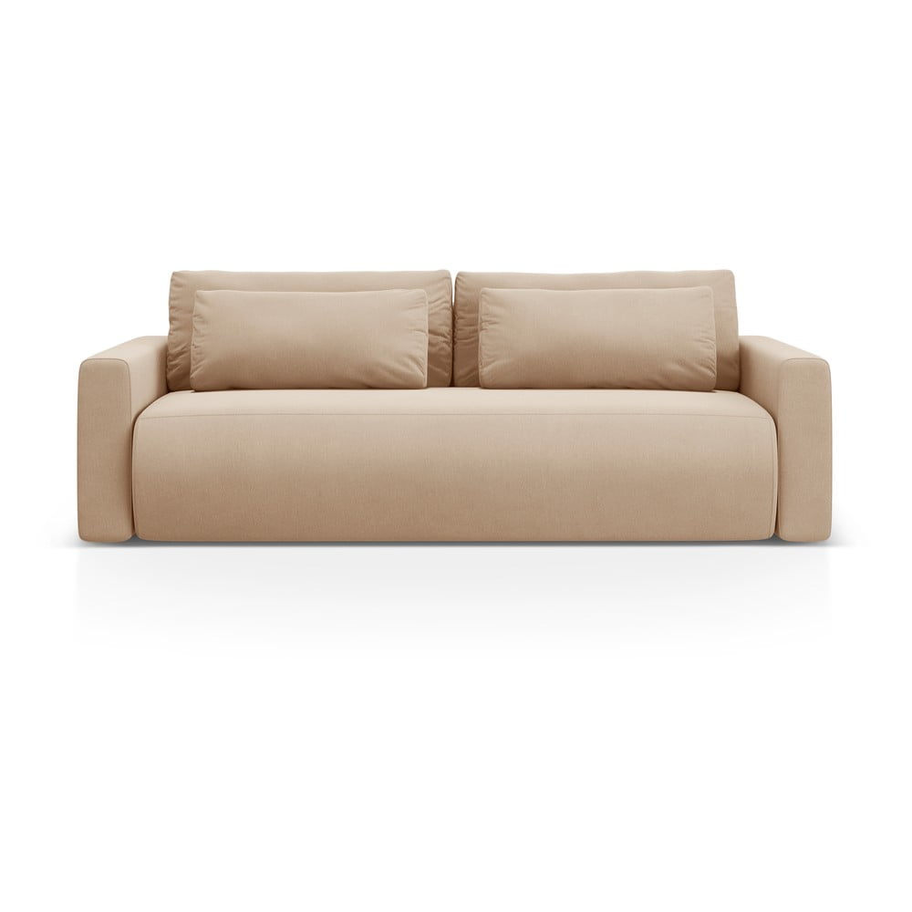 Világosbarna bársony kinyitható tárolóhelyes kanapé 238 cm Belfast – Cosmopolitan Design