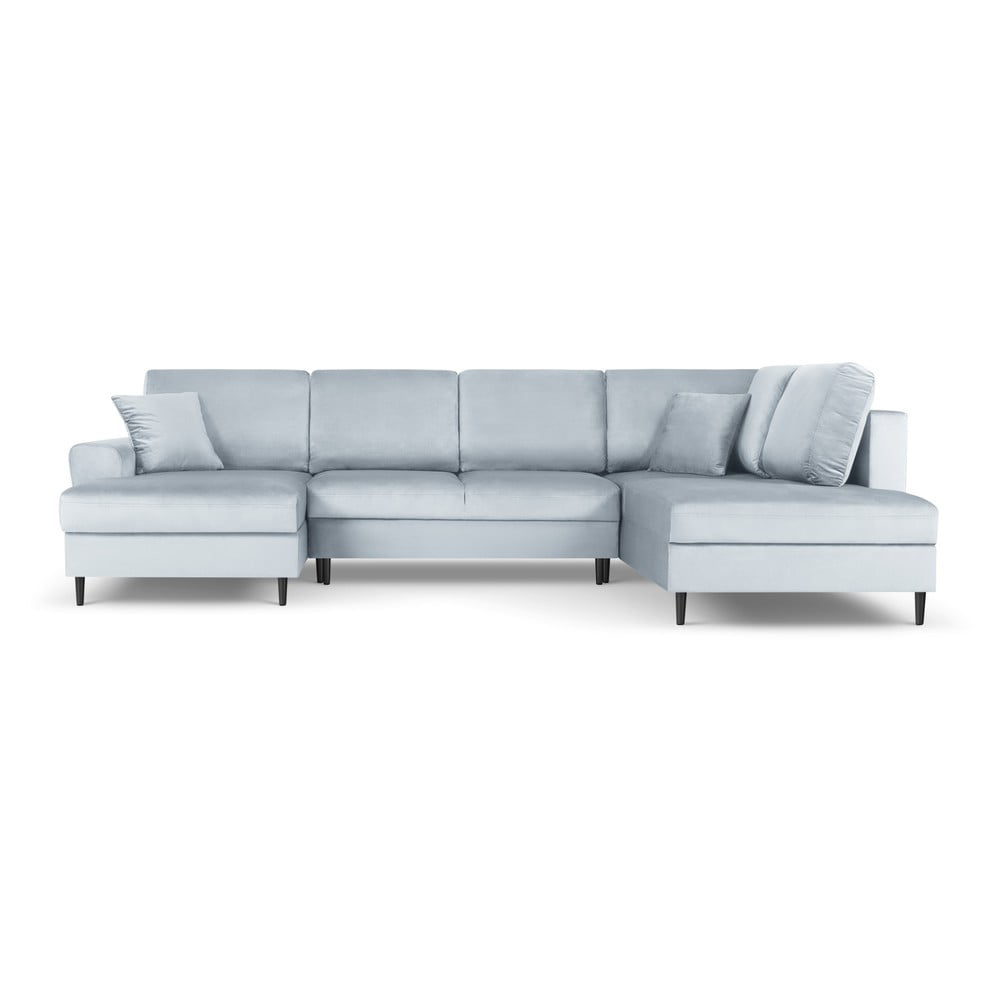 Világoskék bársony kinyitható tárolóhelyes sarokkanapé (jobb oldali-U alakú) Kyoto – Cosmopolitan Design