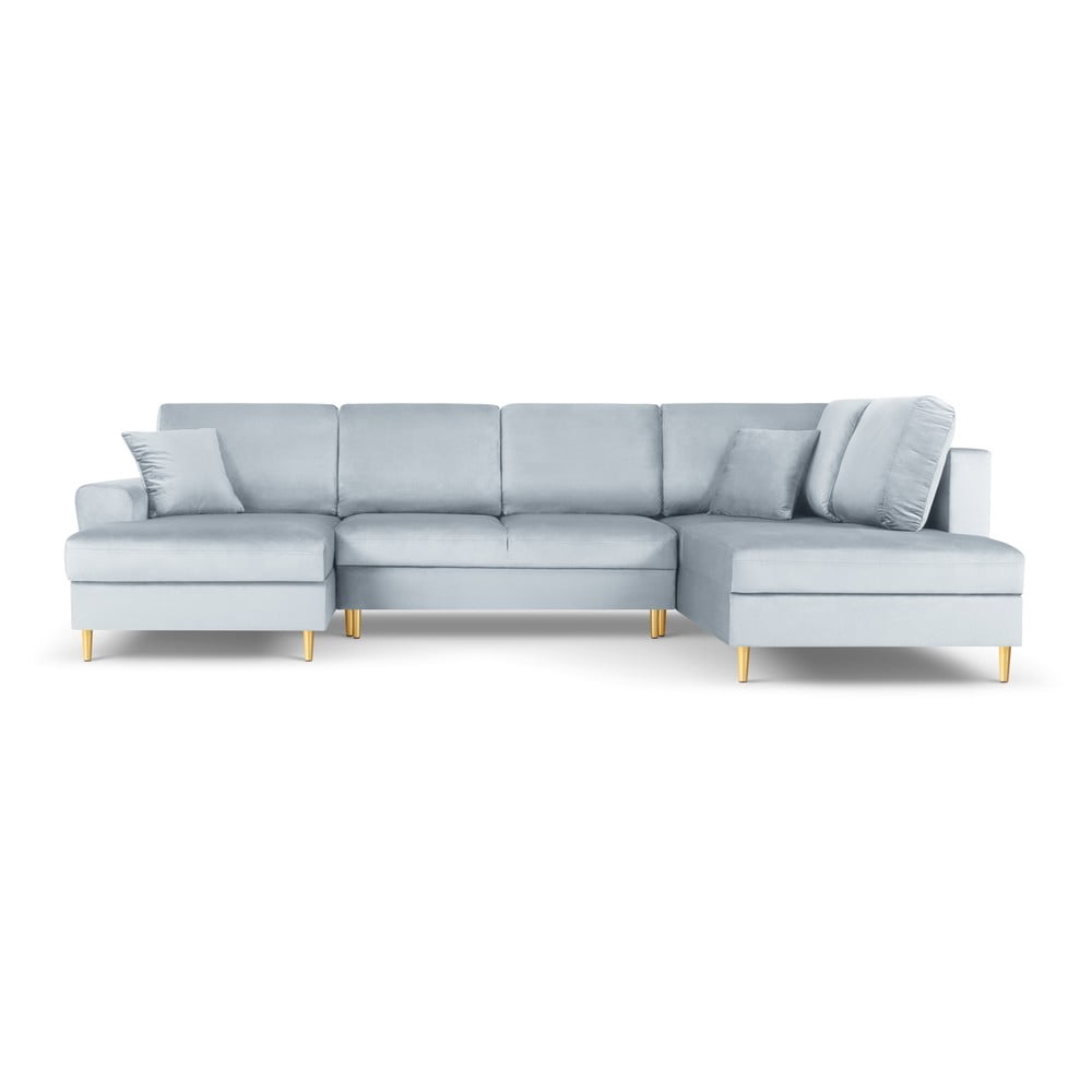 Világoskék bársony kinyitható tárolóhelyes sarokkanapé (jobb oldali-U alakú) Kyoto – Cosmopolitan Design