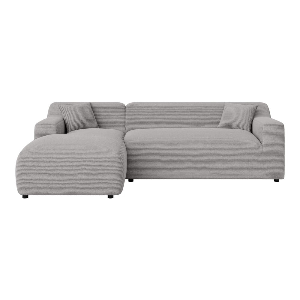 Világosszürke kordbársony sarokkanapé (bal oldali-heverő résszel) Martin – Ropez