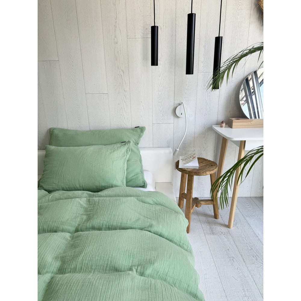 Zöld egyszemélyes muszlin ágyneműhuzat 135x200 cm Plain Muslin – Butter Kings