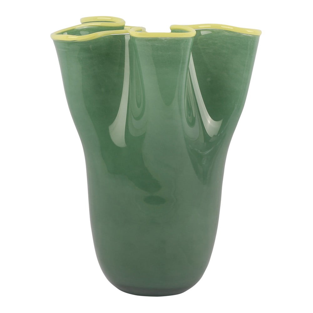 Zöld üveg kézzel készített váza (magasság 31